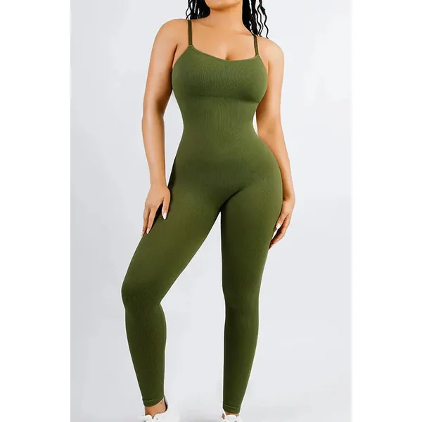 Classic Sage Ribbed Shaping Full Jumpsuit