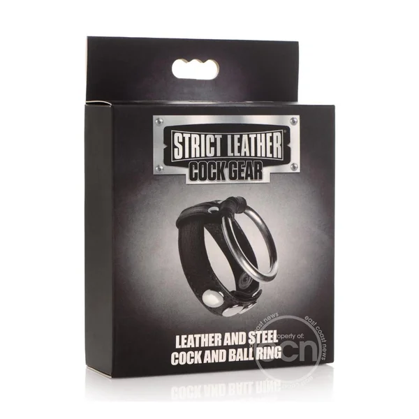 Cock Gear Leather and Steel Cock & Ball Ring - Black