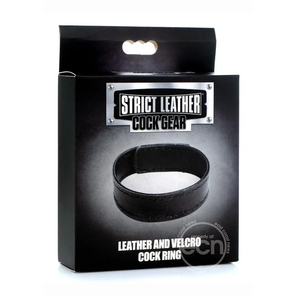 Cock Gear Velcro Leather Cock Ring - Black