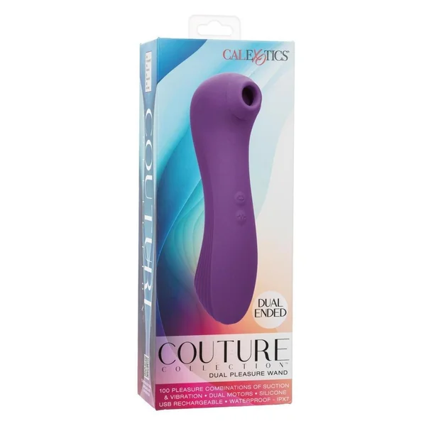 Couture Collection Dual Pleasure Wand Rechargeable Silicone Clitoral Massager - Purple