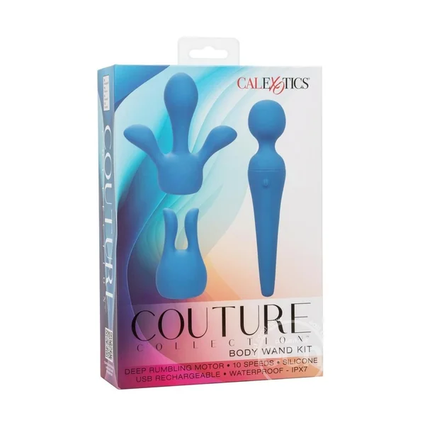 Couture Collection Rechargeable Silicone Body Wand Kit - Blue