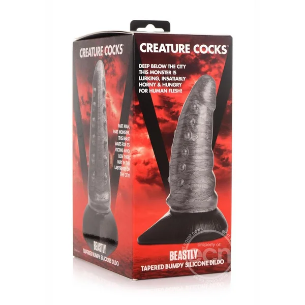 Creature Cocks Beastly Tapered Bumpy Silicone Dildo 8.25in - Silver/Black