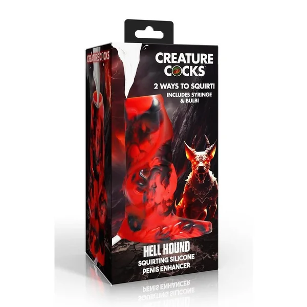 Creature Cocks Hell Hound Squirting Silicone Penis Enhancer - Red/Black