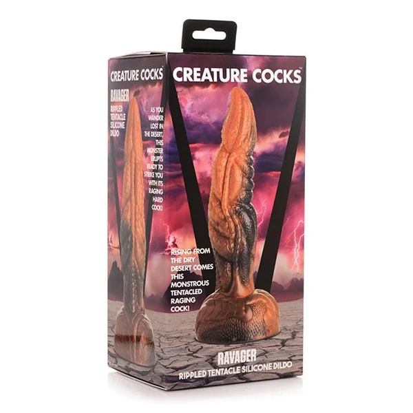 Creature Cocks Ravager Rippled Tentacle Silicone Dildo - Orange/black
