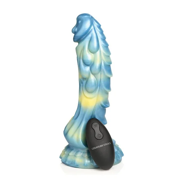 Creature Cocks Sea Stallion Vibrating Dildo w/ Remote - Blue/Yellow