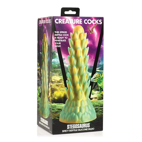 Creature Cocks Stegosaurus Spiky Reptile Silicone Dildo - Teal/gold