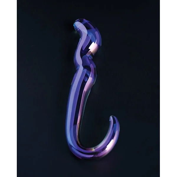 Cristal Blue Flame Curved Glass Dildo - Purple