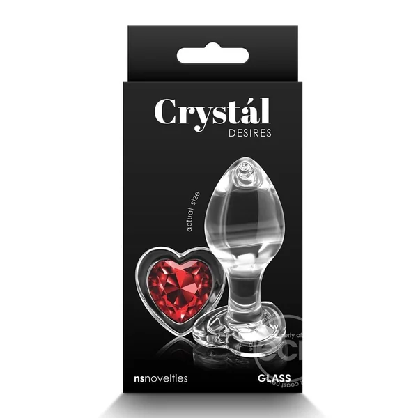 Crystal Desires Red Heart Glass Anal Plugs - Medium