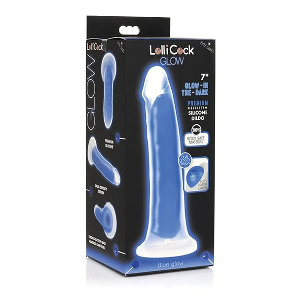 Curve Toys Lollicock 7" Glow In The Dark Silicone Dildo - Blue