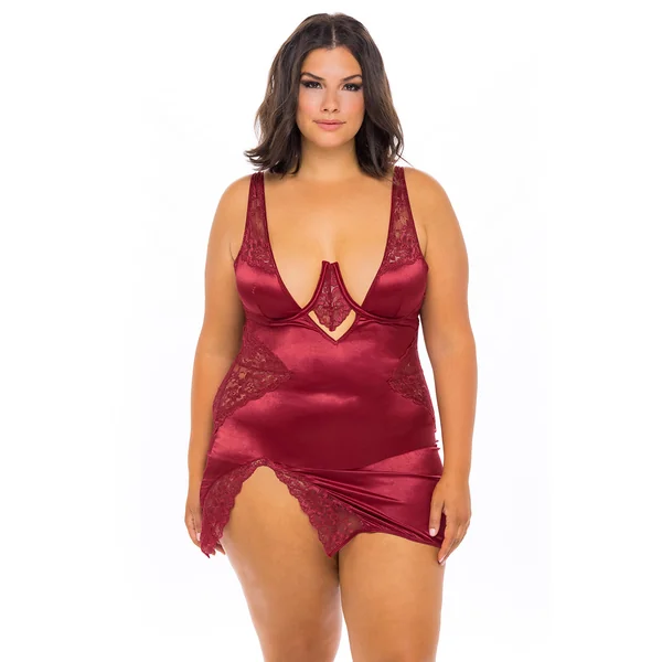 Curvy Allegra Satin and Lace Babydoll Dress