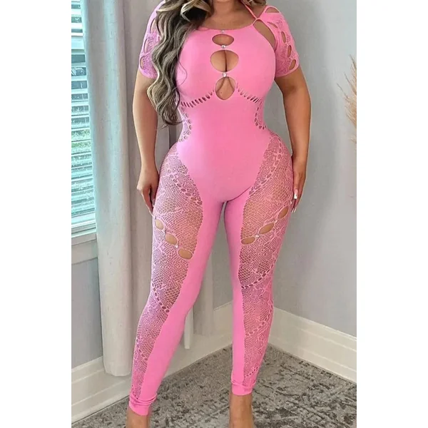 Cutout Halter Neck Pink Bodystocking