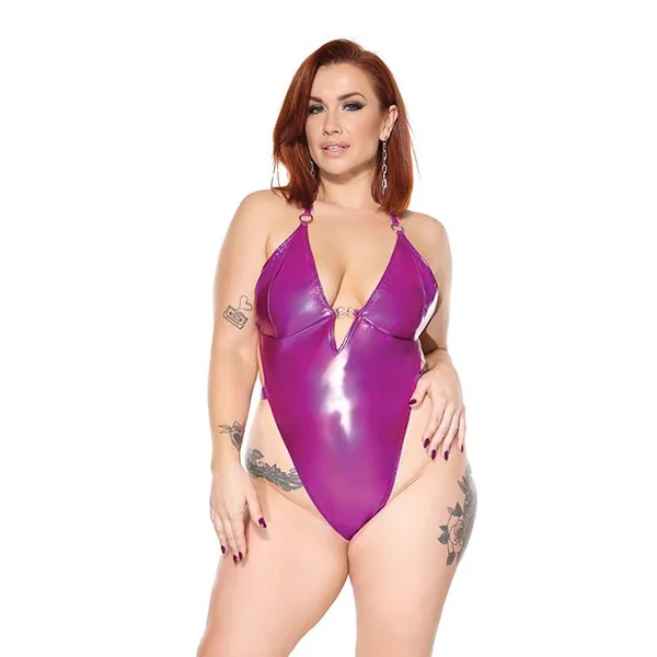 Darque PVC Halter Teddy w/Adjustable Straps - Purple QN