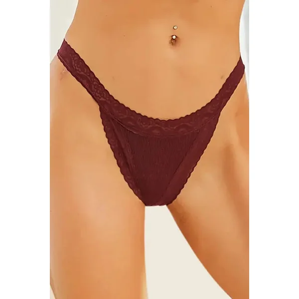 Deep Purple Lace and Ribbed Thong