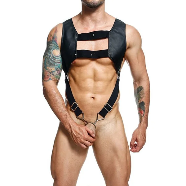 Dngeon Croptop Harness Cockring Black O/S