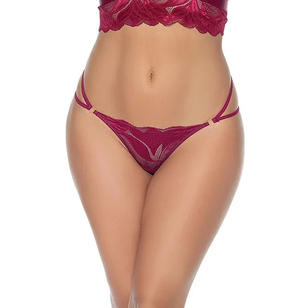 Double Strap Lace Thong - Wine S/M