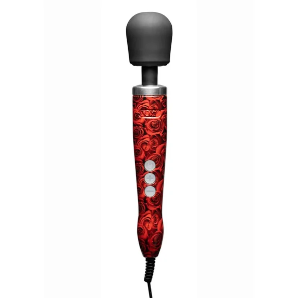 Doxy Die Cast Wand Plug-In Vibrating Body Massager Metal - Rose Pattern Red/Black