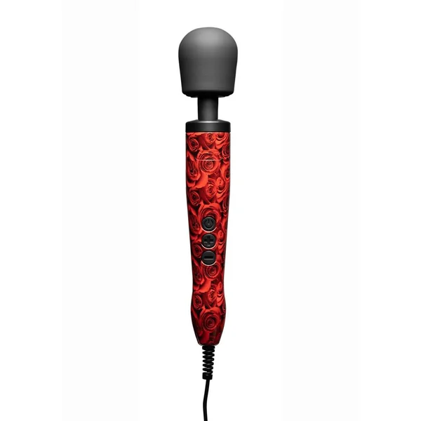 Doxy Original Wand Plug-In Body Massager - Rose Pattern Red/Black