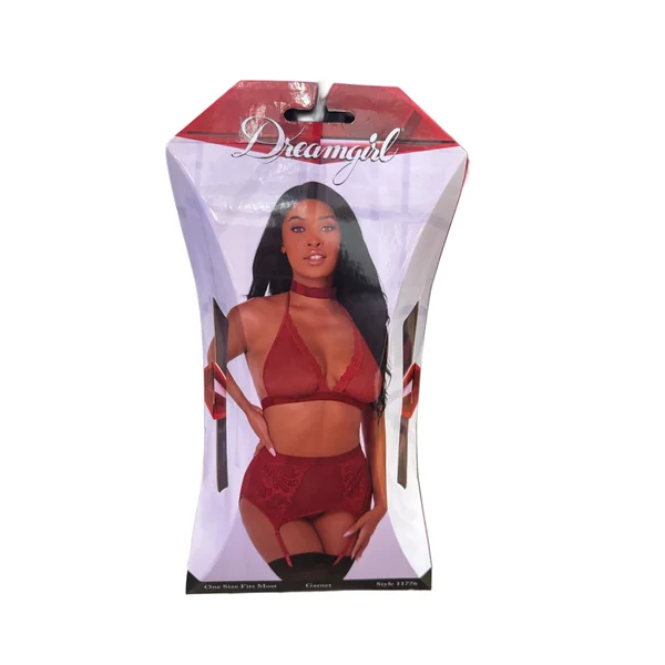DREAMGIRL FISHNET & LACE 4 PC SET RED OS