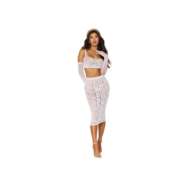 Dreamgirl Lace Fishnet Bralette & Slip Skirt Set