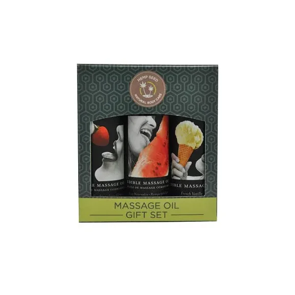 Earthly Body Edible Massage Oil Gift Set - 2 oz Watermelon, Strawberry & Vanilla