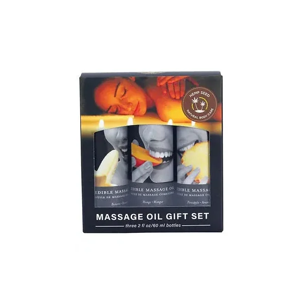 Earthly Body Edible Massage Oil Gift Set - 2oz Banana, Mango & Pineapple