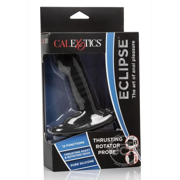 Eclipse Thrusting Rotator Probe Silicone Rechargeable Vibrating Butt Plug with Remote Control - Black