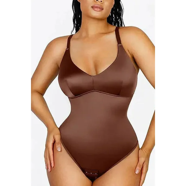 Elegant Satin Shimmer Cocoa Contoured Shaping Bodysuit