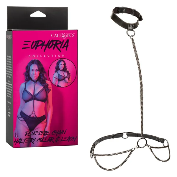 Euphoria Collection Chain Halter/Collar & Leash - Plus Size - Black