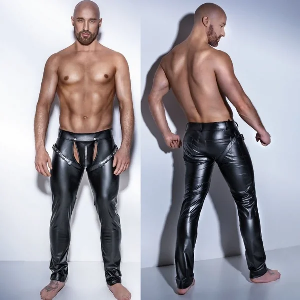 European and American men’s sexy lingerie patent leather men’s tights leather trousers