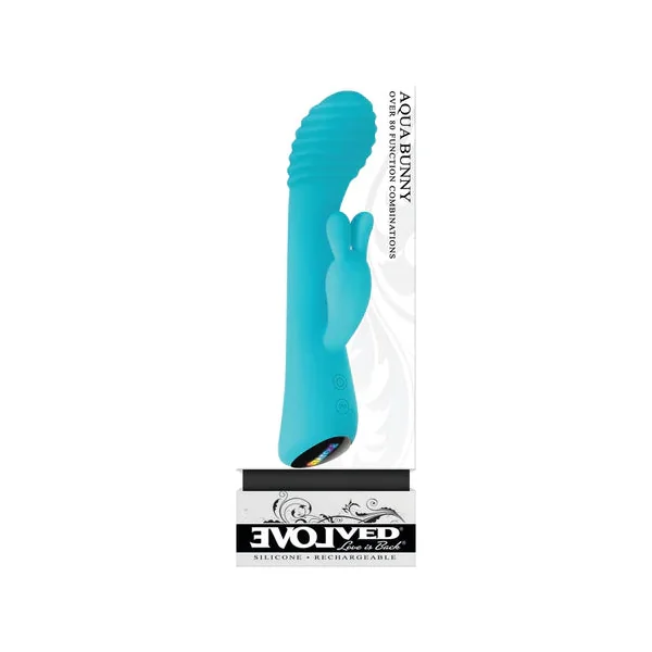 Evolved Aqua Bunny Rechargeable Silicone Rabbit Vibrator Teal