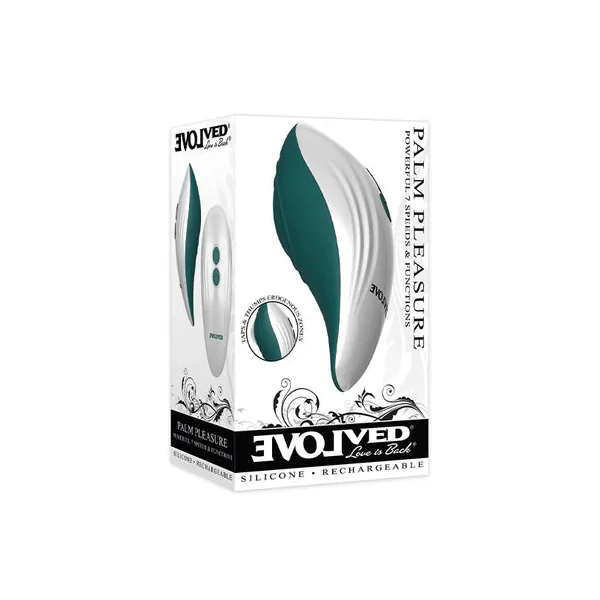 Evolved Palm Pleasure Rechargeable Silicone Multifunction Vibrator Teal/White
