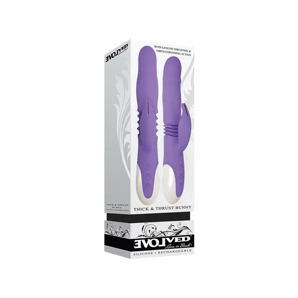 Evolved Thick & Thrust Bunny Rechargeable Thrusting Silicone Rabbit Vibrator Purple