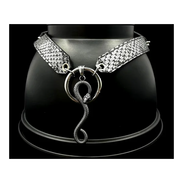 EXOTIC BLACK LIZARD PRINT COLLAR WITH KUNDALINI SNAKE CHARM