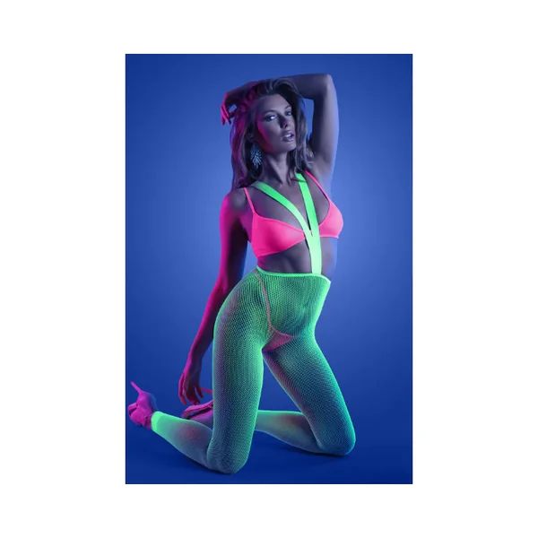 Fantasy Lingerie Fantasy Lingerie Glow Come Alive Neon 3-Piece Bralette, G-String & Suspender Stockings Set