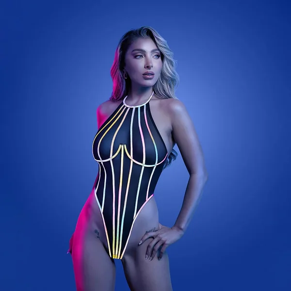 Fantasy Lingerie Glow Solar Flare Halter Tie Teddy with Underwire