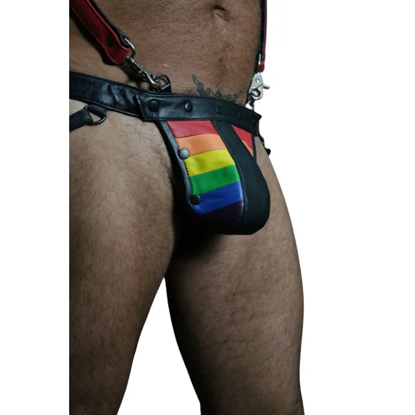 Fashionable Multi-Colored Stripes Leather Jockstrap