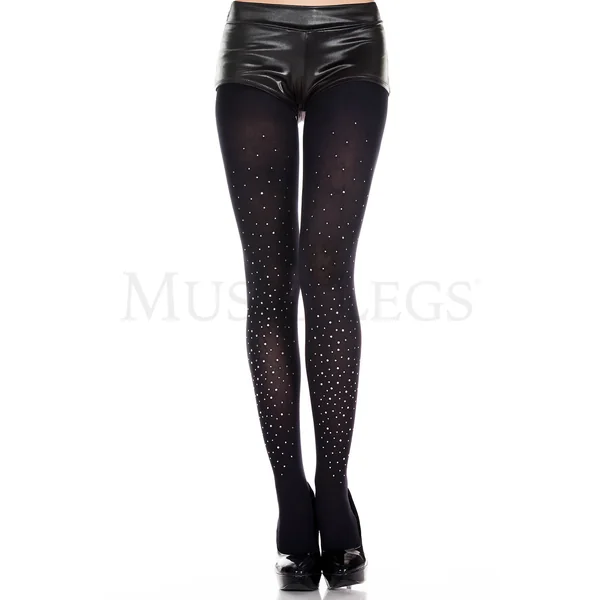 FAUX RHINESTONES SPANDEX PANTYHOSE - BLACK