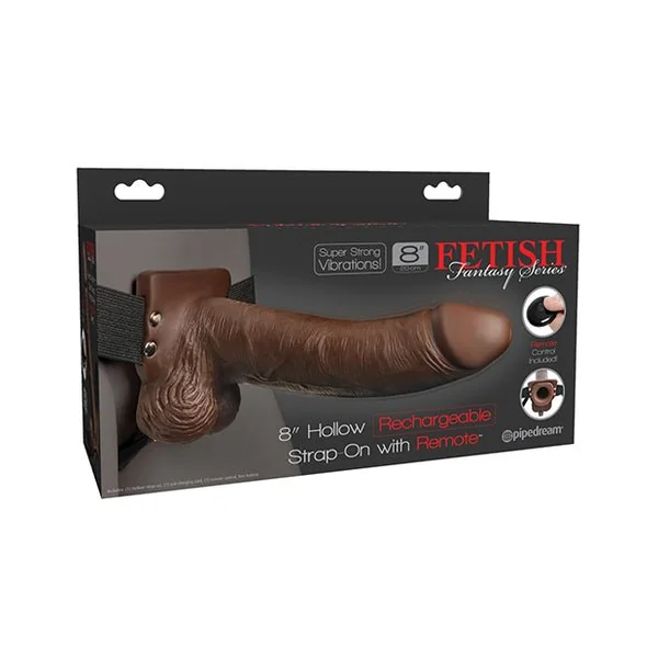 Fetish Fantasy Series 8" Hollow Rechargeable Strap On W/remote - Brown