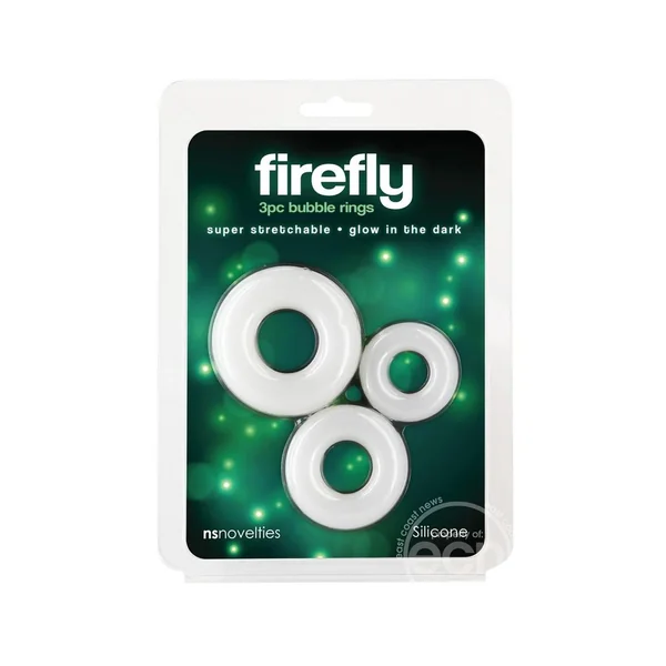Firefly Bubble Ring Glow in The Dark Cock Ring Set (3 pieces) - White