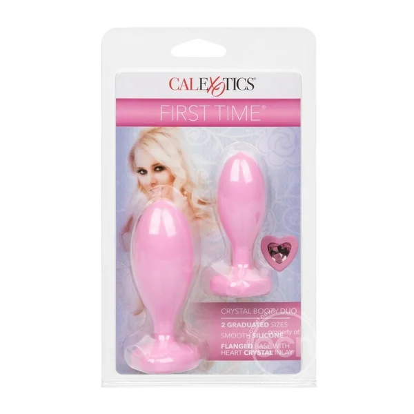 First Time Crystal Booty Duo Silicone Anal Plug (2 Pack)