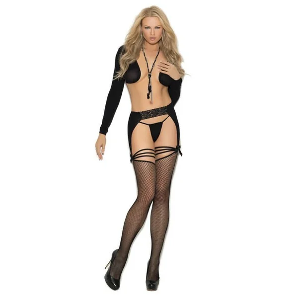 Fishnet Thigh High with Lace & Opaque Garterbelt