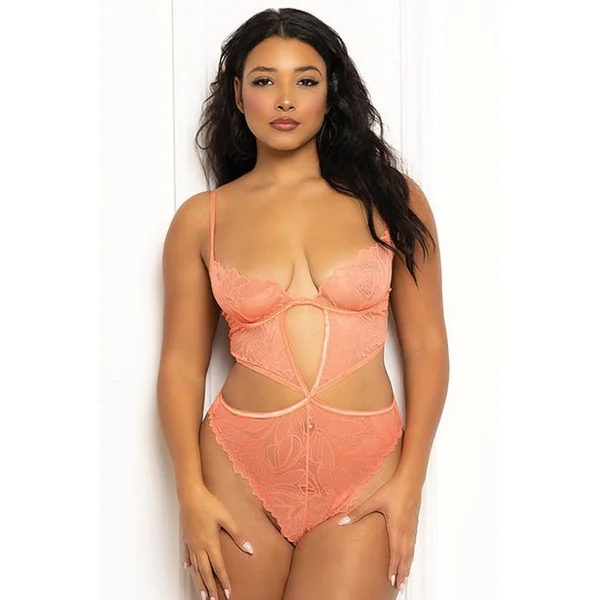 Floral Lace Underwire Teddy - Coral O/S