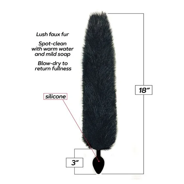 Foxy Fox Tail Silicone Butt Plug - Black