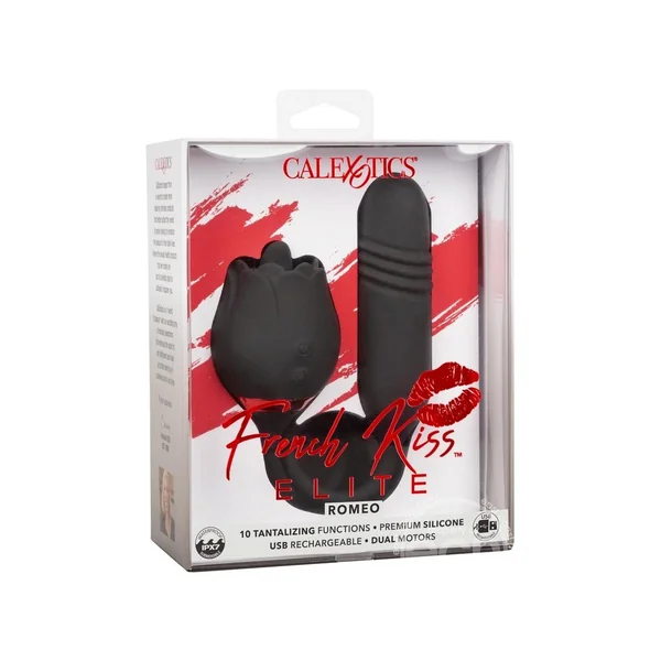 French Kiss Elite Romeo Rechargeable Silicone Vibrator with Clitoral Stimulator - Black