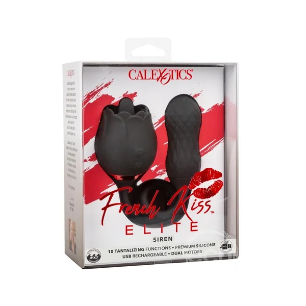 French Kiss Elite Siren Rechargeable Silicone Vibrator with Clitoral Stimulator - Black