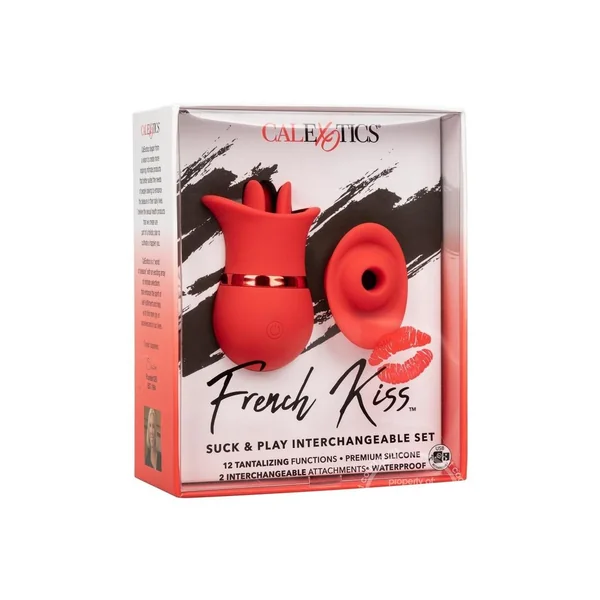 French Kiss Suck & Play Rechargeable Silicone Interchangeable Set - Red