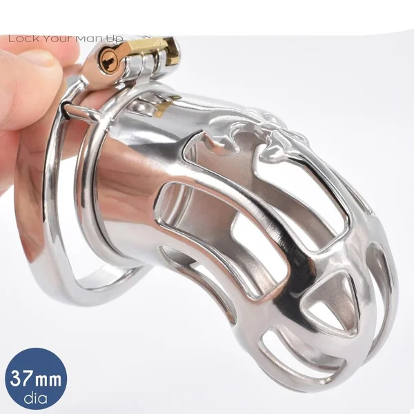 FRRK Large Male Chastity Device Cock Cage Metal Bondage Belt Scrotum Groove Lock Penis Rings Fetish Lockable Sex Toys for Men