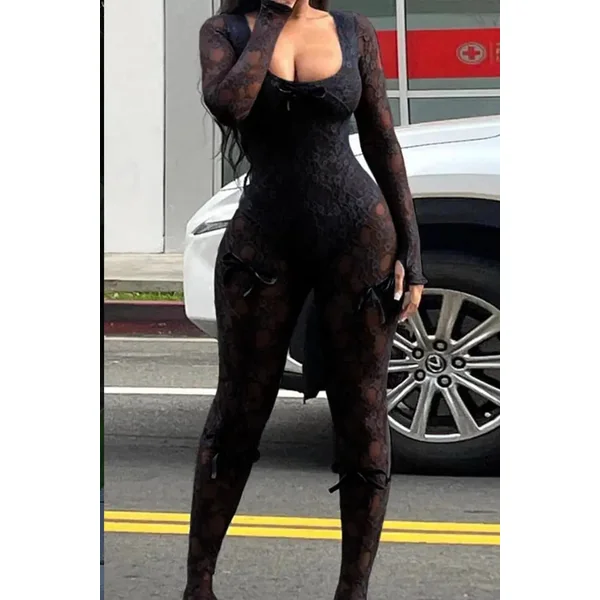 Full Lace Jumpsuit with Attached Lace Bodysuit