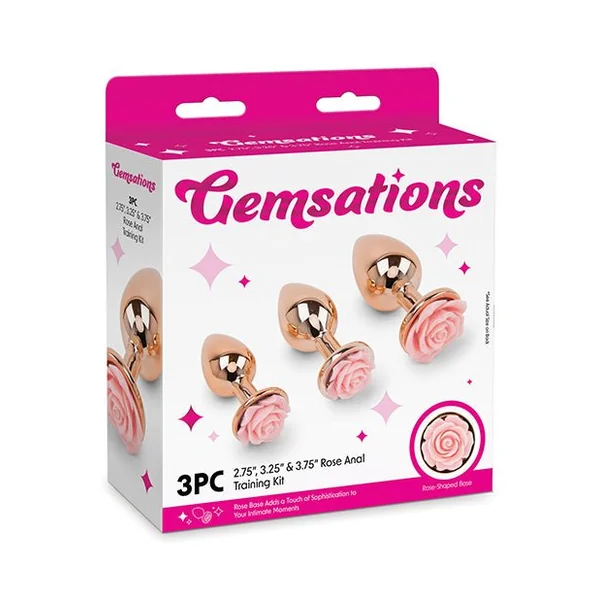 Gemsations 3 pc 2.75" & 3.15" & 3.7" Rose Metal Butt Plug Training Set - Rose Gold