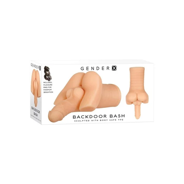 Gender X Backdoor Bash Stroker with Vibrating Cock Ring - Vanilla